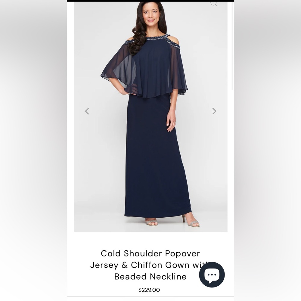 NWT $229 Elegant Navy Cold Shoulder Gown